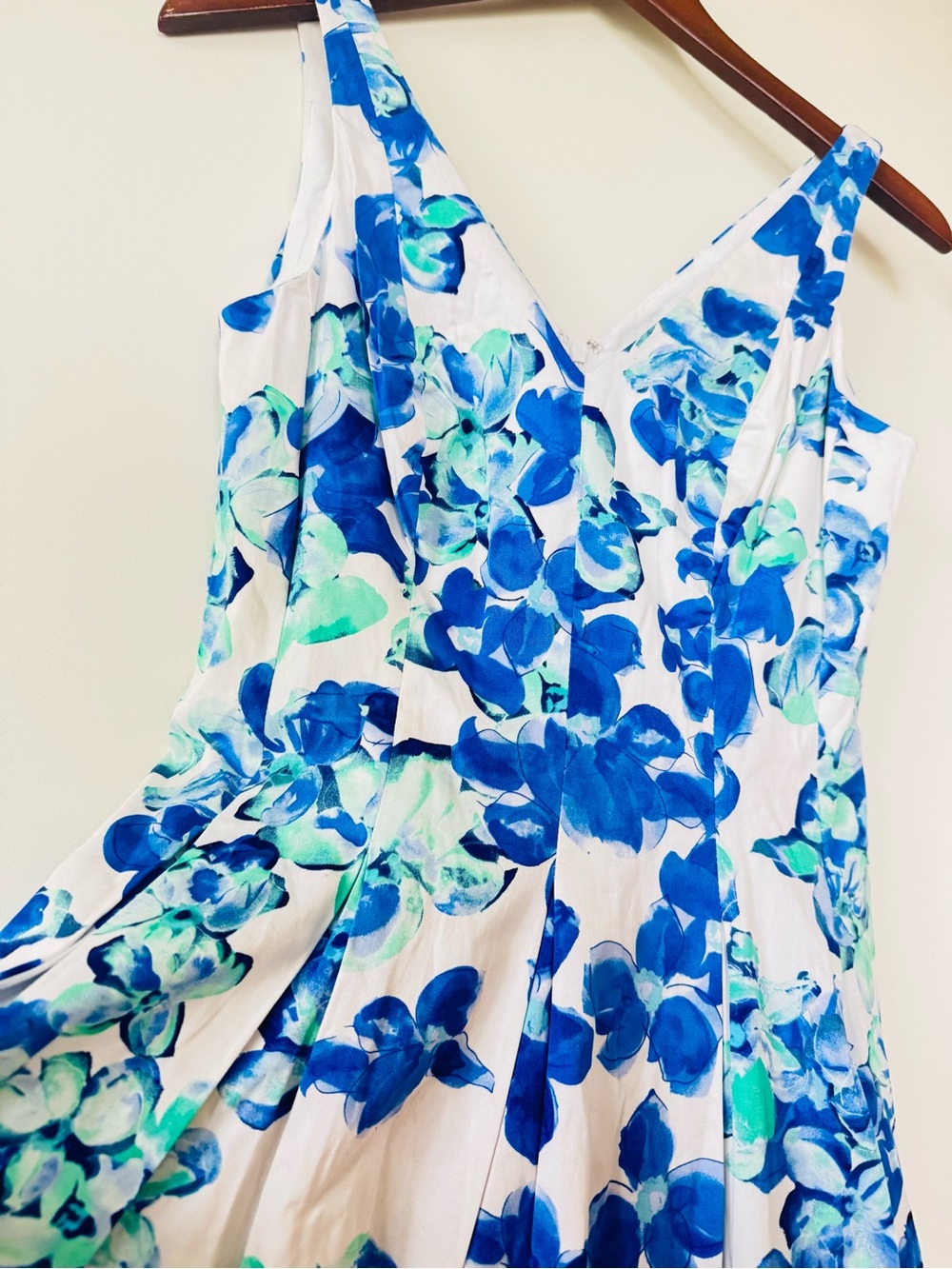Lauren Ralph Lauren Blue Watercolor Floral Midi Dress 4P
